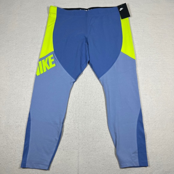 Nike Sportswear Colorblock Leg-A-See Leggings Womens L Blue Neon Green NWT - Picture 2 of 10